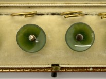 Edwardian Set of Six Nephrite Buttons in Original Case