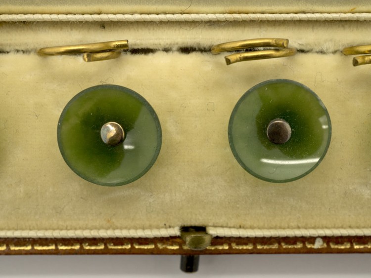 Edwardian Set of Six Nephrite Buttons in Original Case