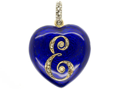 18ct Gold Victorian Heart Pendant with the Initial E in the Original Case