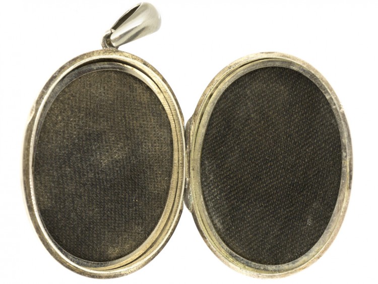 Victorian Silver & Gold Overlay Oval Locket with Flowers Motif