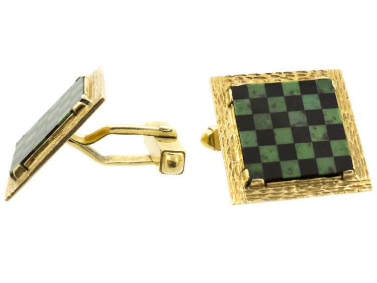 18ct Gold Connemara Marble & Onyx Chequerboard Cufflinks by West of Dublin