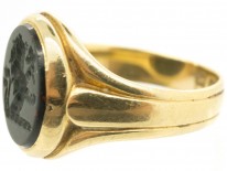 Victorian 18ct Gold & Bloodstone Carved Intaglio of a Lion Signet Ring