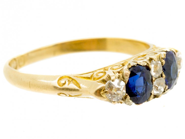 Victorian 18ct Gold Two Stone Sapphire & Diamond Ring