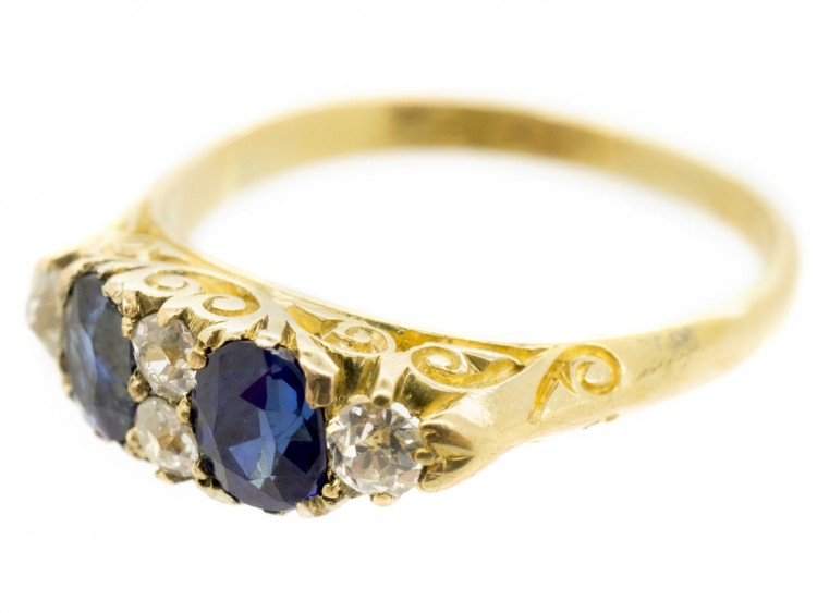 Victorian 18ct Gold Two Stone Sapphire & Diamond Ring