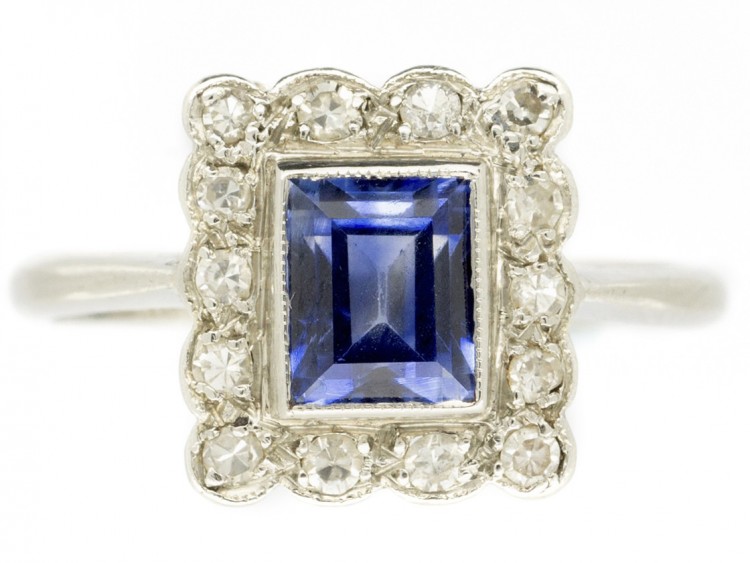 Art Deco Rectangular Sapphire & Diamond Ring