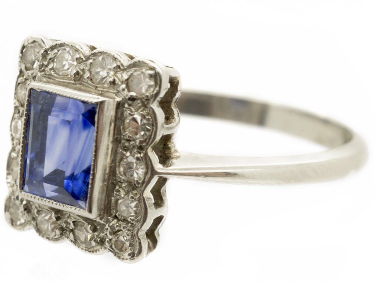 Art Deco Rectangular Sapphire & Diamond Ring