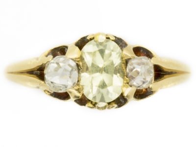 18ct Gold Victorian Chrysolite & Diamond Ring