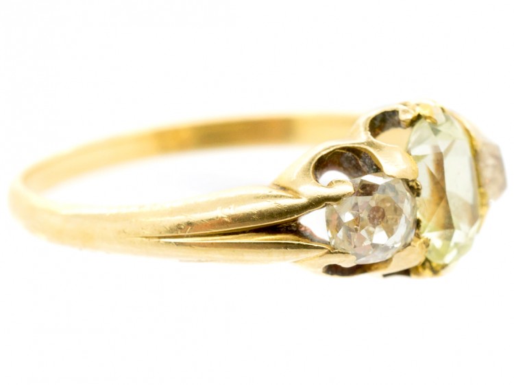 18ct Gold Victorian Chrysolite & Diamond Ring