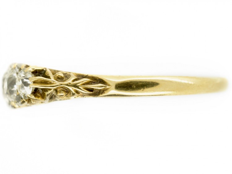 Victorian 18ct Gold Five Stone Diamond Carved Half Hoop Ring