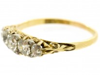 Victorian 18ct Gold Five Stone Diamond Carved Half Hoop Ring