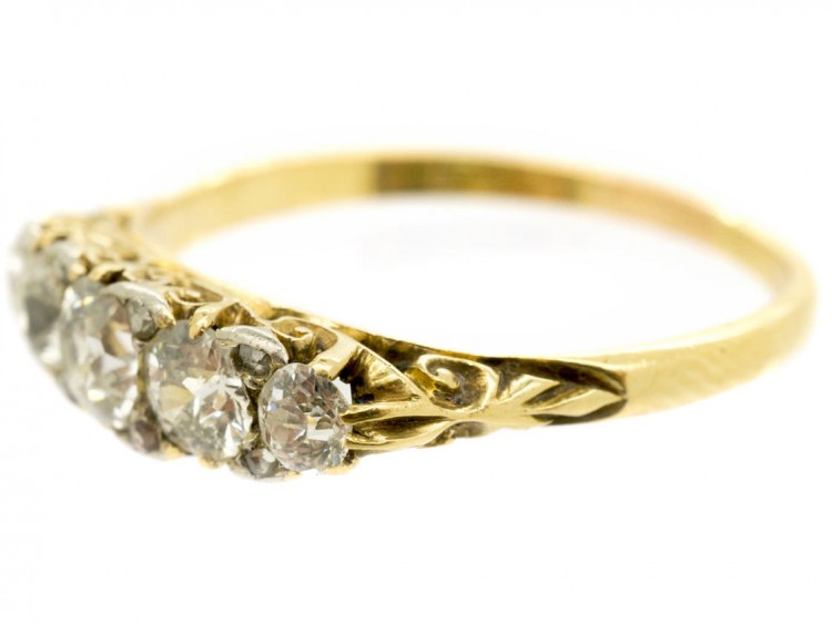 Victorian 18ct Gold Five Stone Diamond Carved Half Hoop Ring