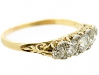 Victorian 18ct Gold Five Stone Diamond Carved Half Hoop Ring