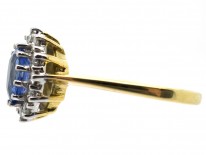 18ct Gold Ceylon Sapphire & Diamond Oval Cluster Ring