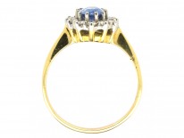 18ct Gold Ceylon Sapphire & Diamond Oval Cluster Ring