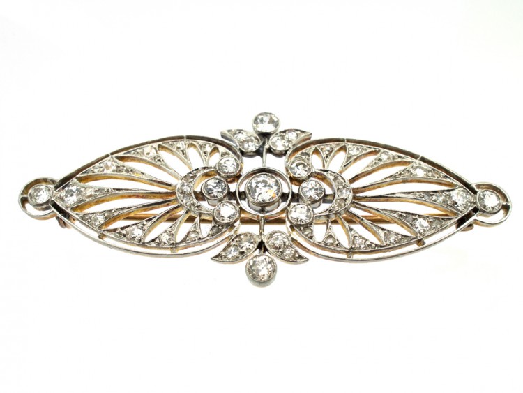 Edwardian 15ct Gold & Platinum Openwork Diamond Brooch