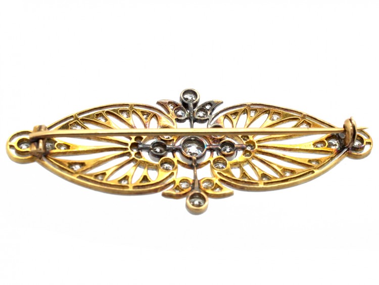 Edwardian 15ct Gold & Platinum Openwork Diamond Brooch