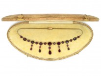 Edwardian Flat Cut Almandine Garnet Necklace in Original Case