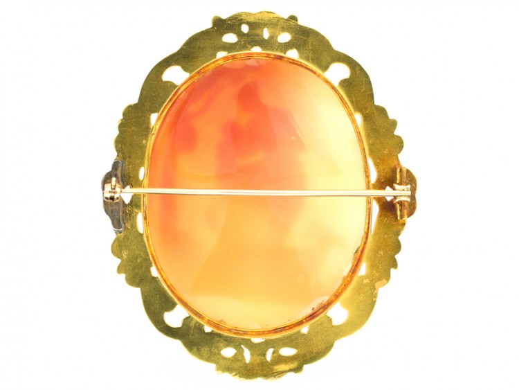 Large Victorian 18ct Gold & Shell Cameo Brooch of Mother & Child in Original Case
