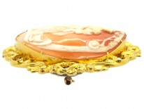 Large Victorian 18ct Gold & Shell Cameo Brooch of Mother & Child in Original Case