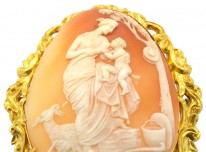Large Victorian 18ct Gold & Shell Cameo Brooch of Mother & Child in Original Case