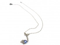 Edwardian Diamond & Ceylon Sapphire Pendant on Platinum Chain in Original Case