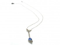 Edwardian Diamond & Ceylon Sapphire Pendant on Platinum Chain in Original Case