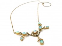 9ct Gold Edwardian Opal & Natural Split Pearl Necklace in Original Case