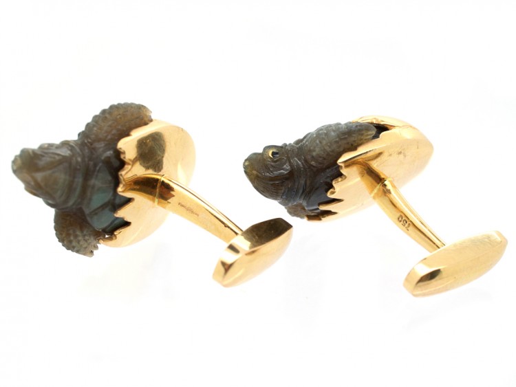 18ct Gold & Labradorite Baby Turtles Coming out of Their Shells Cufflinks