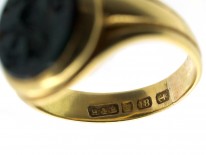 Victorian 18ct Gold & Bloodstone Carved Intaglio of a Lion Signet Ring