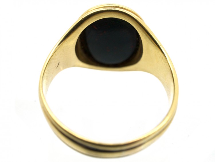 Victorian 18ct Gold & Bloodstone Carved Intaglio of a Lion Signet Ring