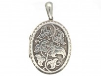 Victorian Silver & Gold Overlay Oval Locket with Flowers Motif