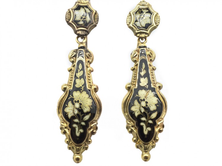 15ct Gold Swiss Enamel Drop Earrings circa 1820