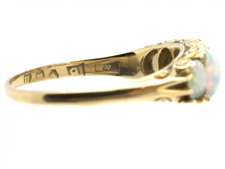 Edwardian Five Stone Opal Carved Half Hoop Ring