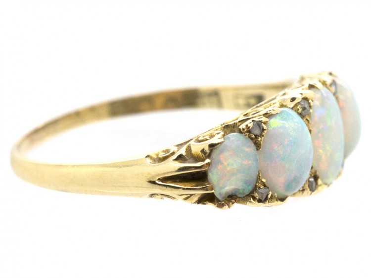 Edwardian Five Stone Opal Carved Half Hoop Ring