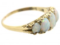 Edwardian Five Stone Opal Carved Half Hoop Ring