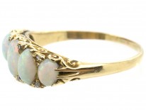 Edwardian Five Stone Opal Carved Half Hoop Ring