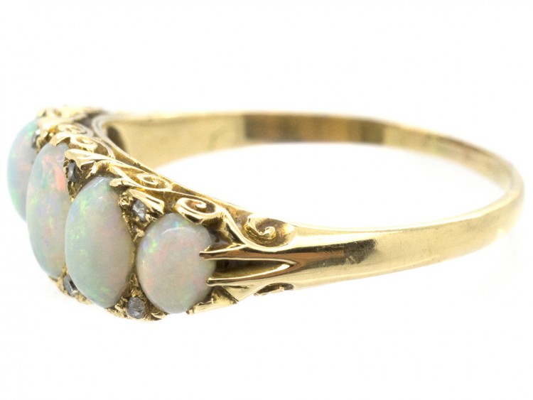Edwardian Five Stone Opal Carved Half Hoop Ring