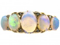 Victorian Five Stone Opal Carved Half Hoop Ring