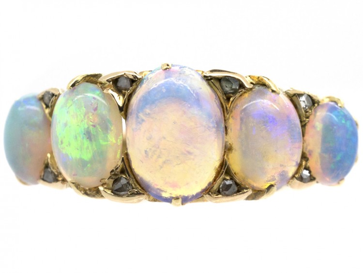 Victorian Five Stone Opal Carved Half Hoop Ring