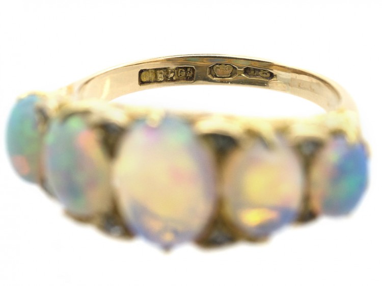 Victorian Five Stone Opal Carved Half Hoop Ring