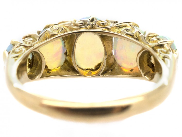 Victorian Five Stone Opal Carved Half Hoop Ring