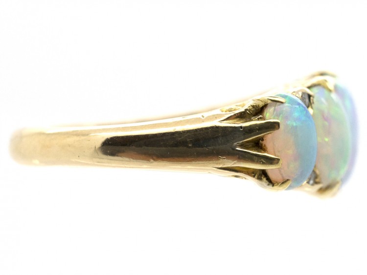 Victorian Five Stone Opal Carved Half Hoop Ring