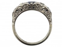 Victorian Sapphire & Diamond Carved Half Hoop Ring