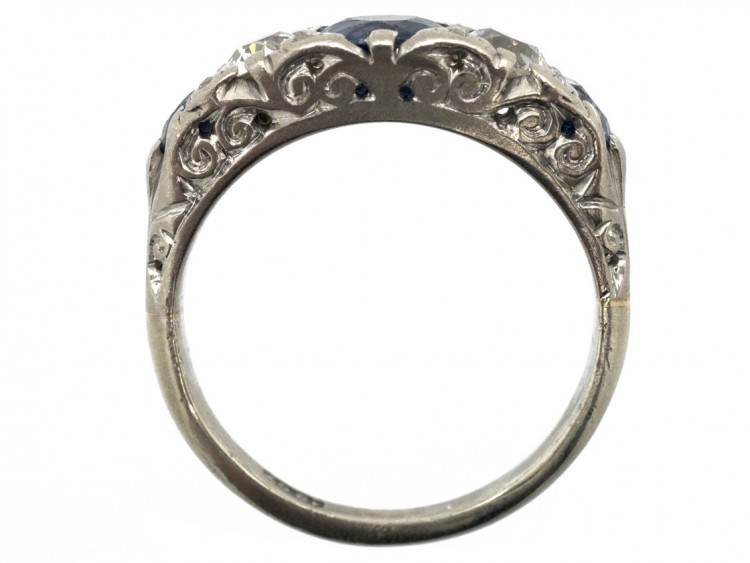 Victorian Sapphire & Diamond Carved Half Hoop Ring