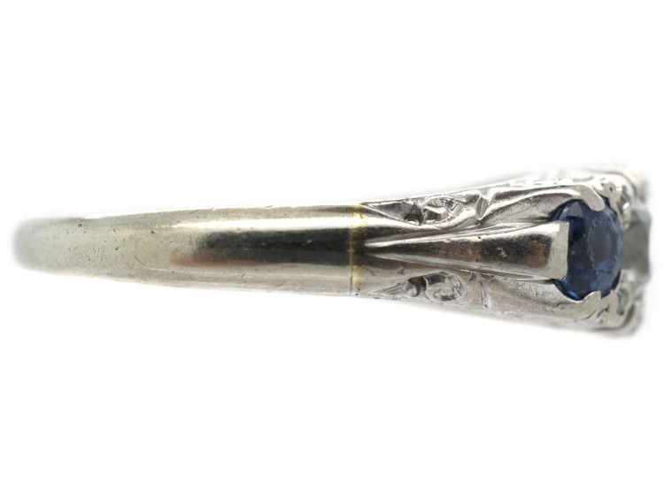 Victorian Sapphire & Diamond Carved Half Hoop Ring