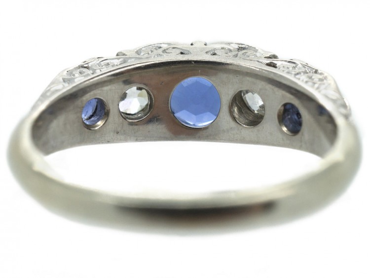 Victorian Sapphire & Diamond Carved Half Hoop Ring