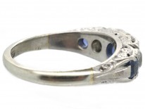 Victorian Sapphire & Diamond Carved Half Hoop Ring
