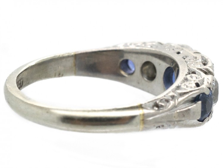 Victorian Sapphire & Diamond Carved Half Hoop Ring