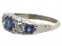 Victorian Sapphire & Diamond Carved Half Hoop Ring