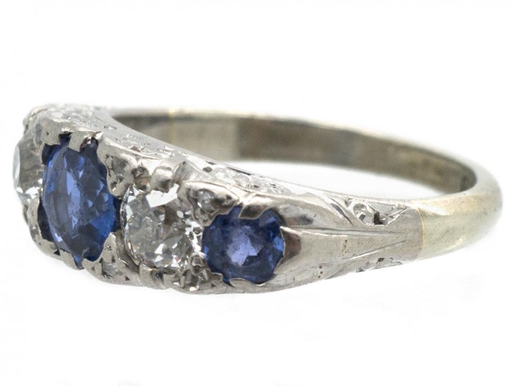 Victorian Sapphire & Diamond Carved Half Hoop Ring